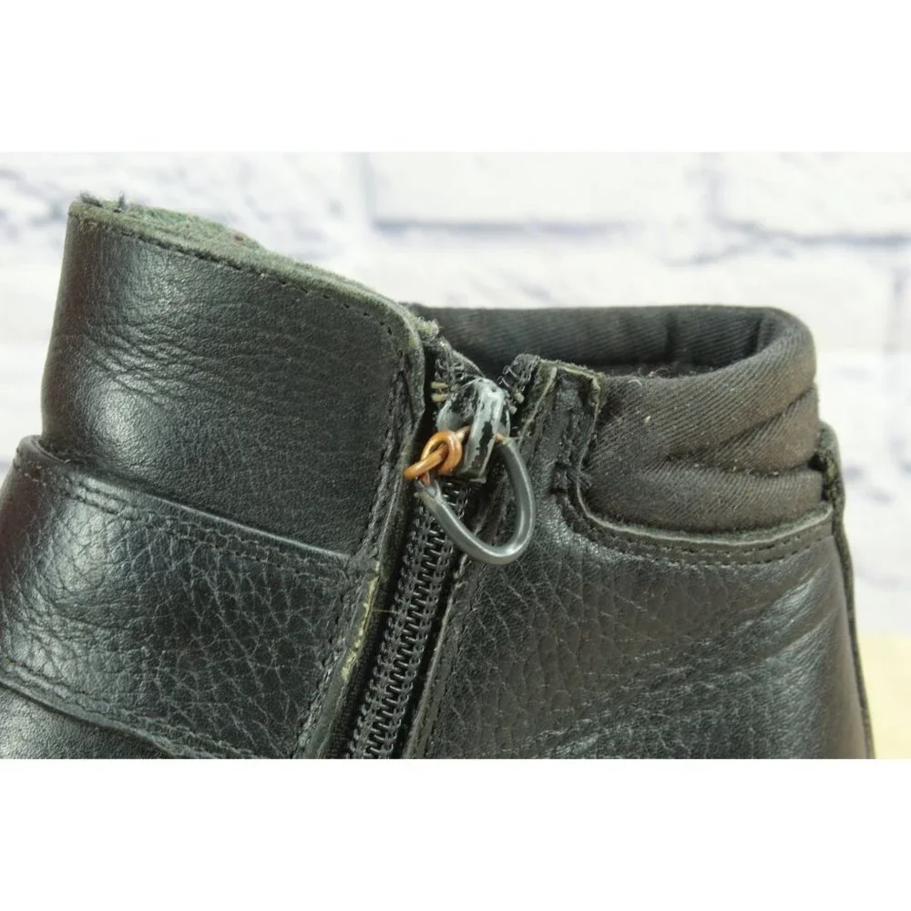LL Bean Black Leather Wool Lined Side Zip Chunky Heel Y2K Combat Boots Size 7 M - Picture 10 of 10